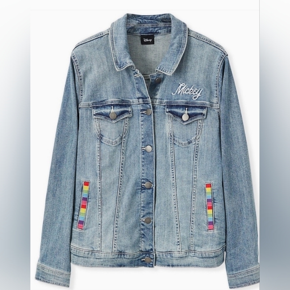 Disney Mickey Mouse Rainbow Denim Jacket - Medium Wash, Size 1